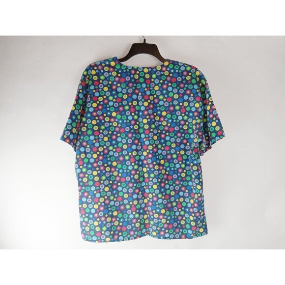 HUB-A DUB-SCRUBS Women's Polk Dot  Multicolor V Neck Scrub Top sz 1 XL - Picture 2 of 7